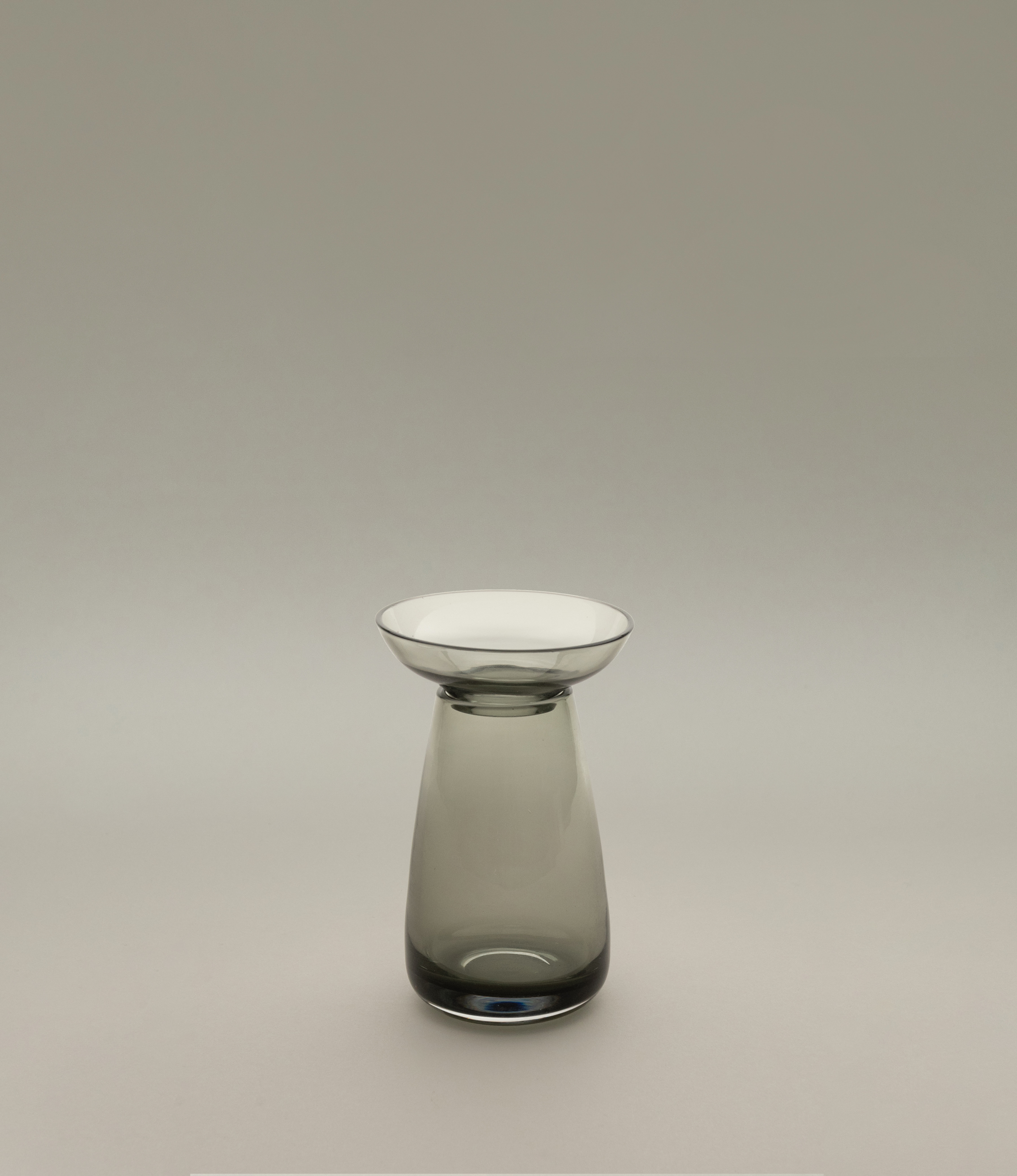 Aqua Culture Vase small from Kinto is a vase to grow new plants. The vase consists of two pieces, a base and a dish for the top, which holds the bulbs, seeds or leaves. This variant is made of a gray glass.